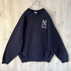 90年代USA製古着　NY スウェットトレナー　ニューヨークヤンキース　紺　XL