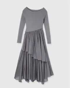 anuans ボートネックイレギュラーヘムドッキングニットワンピース