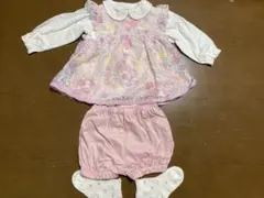 新品メゾピアノ花柄レースチュニックx長袖Tシャツブルマセット　靴下　90cm