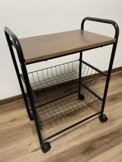 ニトリ　キッチンワゴン 木製天板 2段ワイヤーバスケット