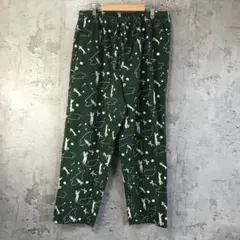 Y2746古着　柄パンツ　パジャマパンツ　緑　90s Y2K