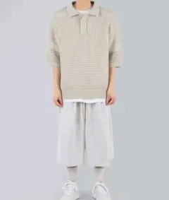 MAISON SPECIAL ニットポロシャツ スラブヤーンバイアスメッシュ L