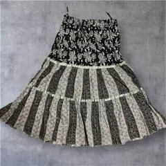 vintage フレアスカート ロング 花柄 ストライプ コットン