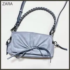 【ZARA ザラ】リボンハンドバッグ ショルダーバッグ/美品/ウォッシュブルー