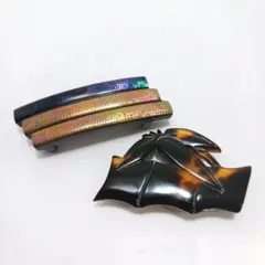 Y3385-4 和装小物 蒔絵 べっ甲 在銘 帯留 2点セット