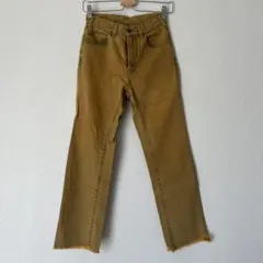 イエロー　デニムパンツ フリンジ裾のサムネイル