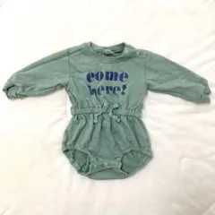 birthday バースデイ　長袖　緑　ロゴ　ロンパース　ボディスーツ　80cm
