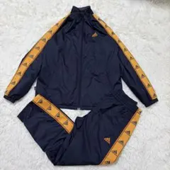 00s y2k adidas 内万国旗タグ ナイロン セットアップ 紺 オレンジ