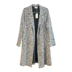 新品✨MELLODAY ロングコート 【M】 ホワイト・ブラックチェック 薄め