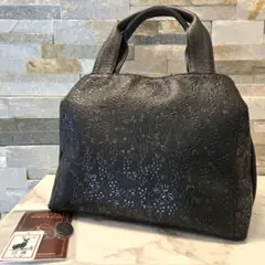 美品 高級　印傳屋　インデンヤ ハンドバッグ　 鹿革 レザー　JRA　ブラック