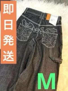 【新品】大人気 M バギーデニム ジーンズ 刺繍 ワイド Y2K風 ストレート