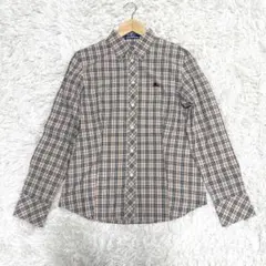 美品　バーバリーブルーレーベル　ノバチェック　ホースロゴ　刺繍ロゴ　長袖シャツ