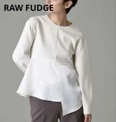 【美品】RAW FUDGE アシメ切替フレアブラウス オフホワイト ローファッジ