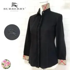 【美品】バーバリー ロンドン ノバチェック フリルシャツ 比翼 ロゴ刺繍 40