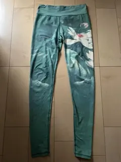 グリーン蓮の花柄ヨガパンツ Mサイズ