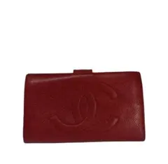最高峰】CHANEL シャネル デカココ 二つ折り財布 キャビアスキン 赤