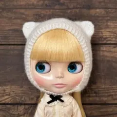 ネオブライス アウトフィット くま ネコ ボンネット 帽子 モヘアニット 白