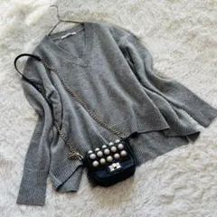 ★最安値出品★イエナウールカシミヤＶネックニットセーターグレーＦ