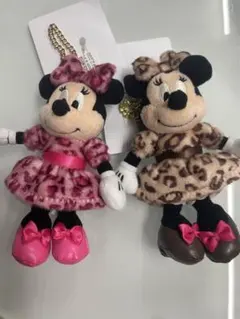 ミニーマウス ぬいぐるみ ヒョウ柄 ピンク、ブラウン　2個セット