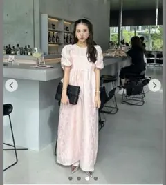 ANDRESD バブルスリーブジャカードロングドレス（ピンク）