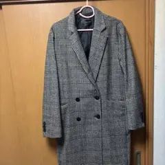 グレー系チェック柄ダブルブレストコート
