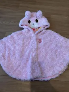 クマデザイン フード付きポンチョ ピンク