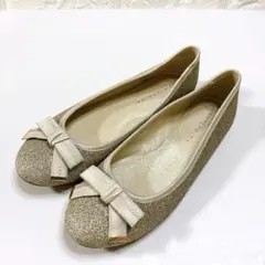 ANTEPRIMA ゴールド グリッターリボンバレエシューズ 23.5のサムネイル