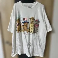 90s USA製 犬 ドッグ アニマル アート イラスト 両面プリント Tシャツ