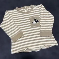 キッズ　ミッキー　長袖Tシャツ　95㎝　ボーダー　ベージュ