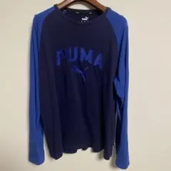 PUMA 刺繍ロゴ長袖カットソー ネイビー/ブルー XL