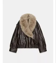 新品今期完売ZARA取り外し可能ファー襟付きフェイクレザージャケットLコート