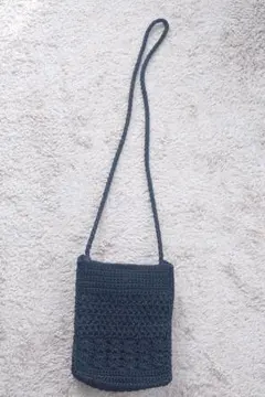 【ほぼ未使用】 ブラック　かぎ針編みポシェット