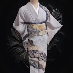 美品 正絹単衣 染め分け訪問着 新品未使用 輪奈織袋帯セット 裄69 L