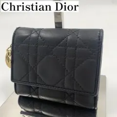 【✨極美品✨】ディオール 三つ折り財布 ロータスウォレット ラムスキン ブラックのサムネイル