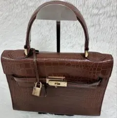 BIOLINA ブラウンハンドバッグ クロコダイル風レザー