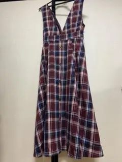 Honeys ロングワンピース 赤 チェック