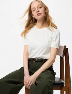 UVカットクルーネックセーター　半袖 ユニクロ S 白