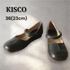 【美品】KISCO 牛革 ストラップ付きフラットシューズ ウエッジソールのサムネイル