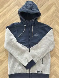 adidas TEAM ジップアップパーカー S ネイビー/グレー