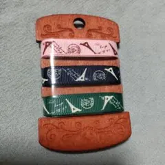 リボン3色　エッフェル塔柄リボン　約1m✕3本 台紙は木の彫刻入　モードクラフト