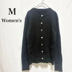 《美品》長袖/クルーネック/カーディガン/リブ編み/羽織り/綿/黒/M