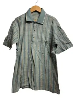 ストライプポロシャツ Mサイズ　エメラルドグリーンベージュ　綿１００％