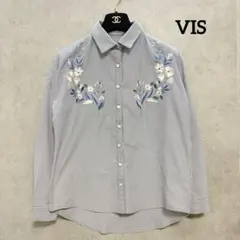 美品✨VIS 花柄刺繍 ストライプ シャツ ブルー系 F レディース