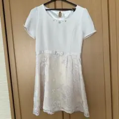 フラワー刺繍 半袖 膝丈ワンピース