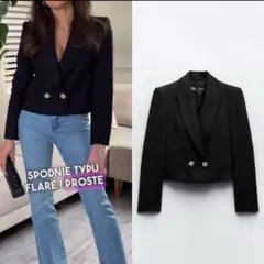 ZARA ショート　ダブル　ブレザー　ゴールドボタン　薔薇　ローズモチーフ