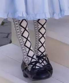 axes femme kawaii レースアップ柄オーバーニー ブラック