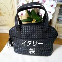 編み込みレザー ブラック ハンドバッグ タッセル付き