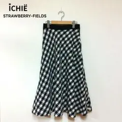 iCHIE ギンガムチェック 毛100% フレアロングスカート 白黒 S-Mのサムネイル
