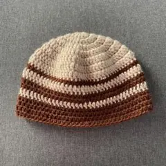 ビーニー クラッシャーハット ニット帽 男女兼用 ベージュ×ブラウン