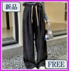 カジュアルパンツ ワイドパンツ　ブラック/ブラウン　　ウエストゴム フリー　総柄